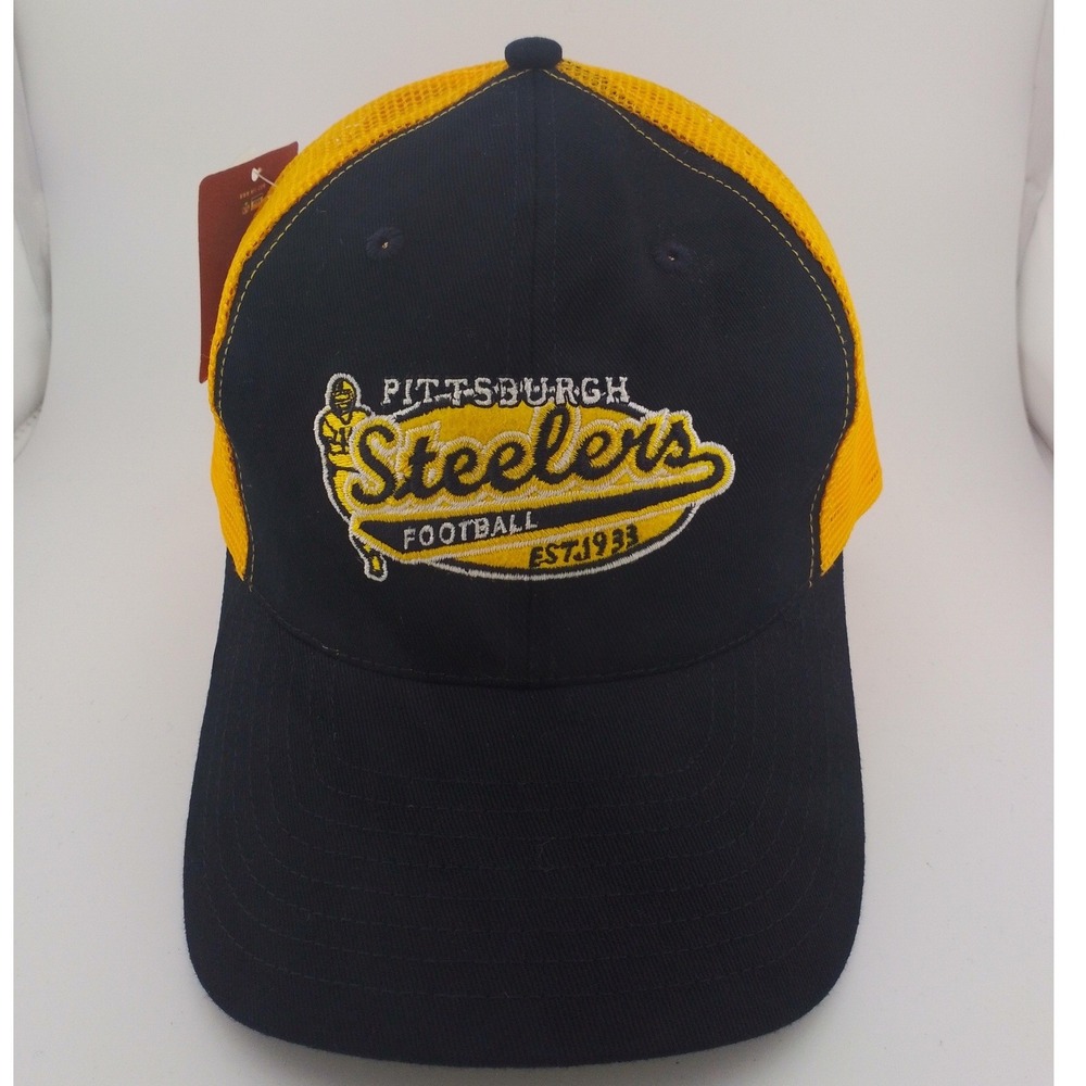 Pittsburgh Steelers Reebok NFL Trucker Hat Black Yellow Mesh Snapback Retro